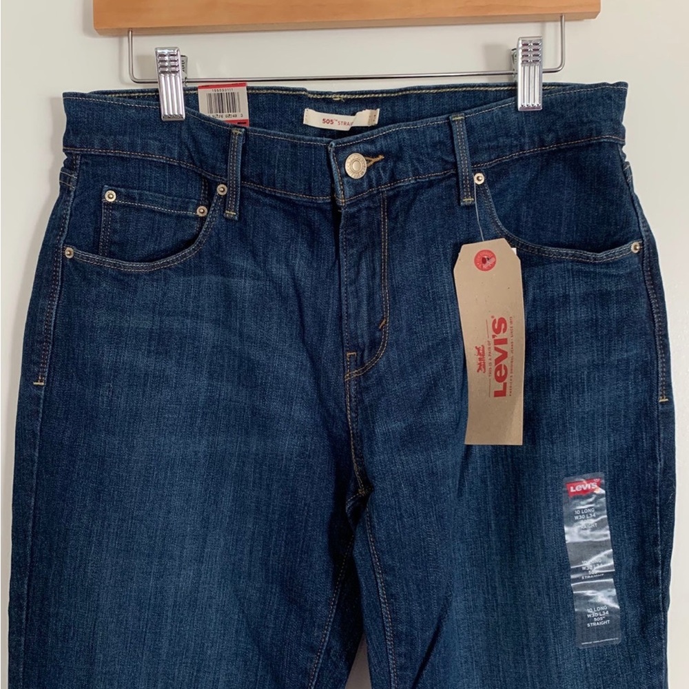 Levi's Men's 505 Classic Dark Wash Mid Rise Regular Fit Straight Leg Blue Jeans - Picture 5 of 11